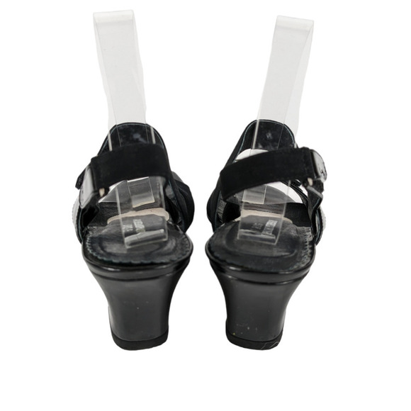Ros Hommerson Sandals 8.5 Black Patent Leather Strappy Wedges Slingback Shoes - Picture 7 of 11